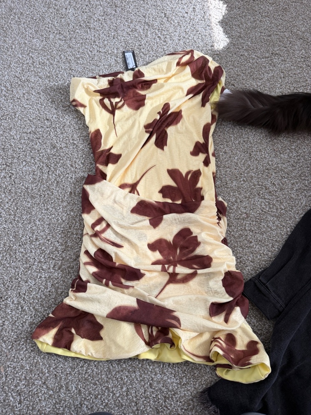 Yellow Floral Ruched Strapless Dress